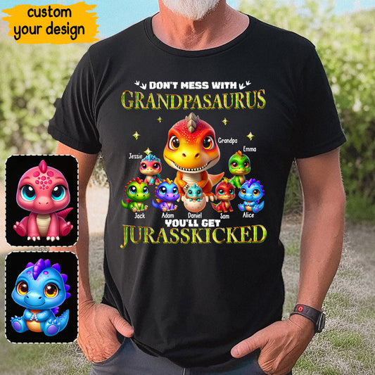 T-shirt et sweat à capuche personnalisés « Papa-Papa » avec dinosaures 3D « Papa-Papa » et « Grand-Papa-Papa ».