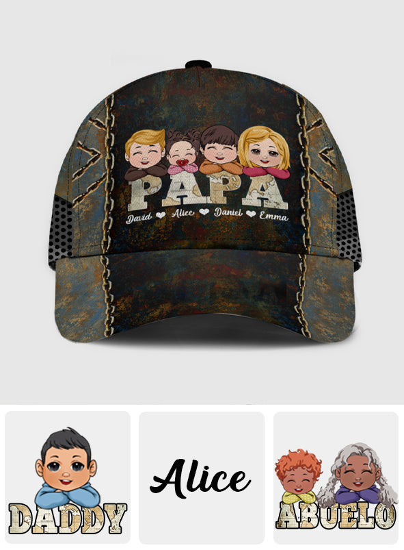 Papa Vintage Map With Kids - Personalized Grandpa Classic Cap