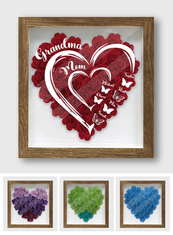 J'aime Maman Grand-mère Version Papillon - Boîte à ombres florale personnalisée pour grand-mère