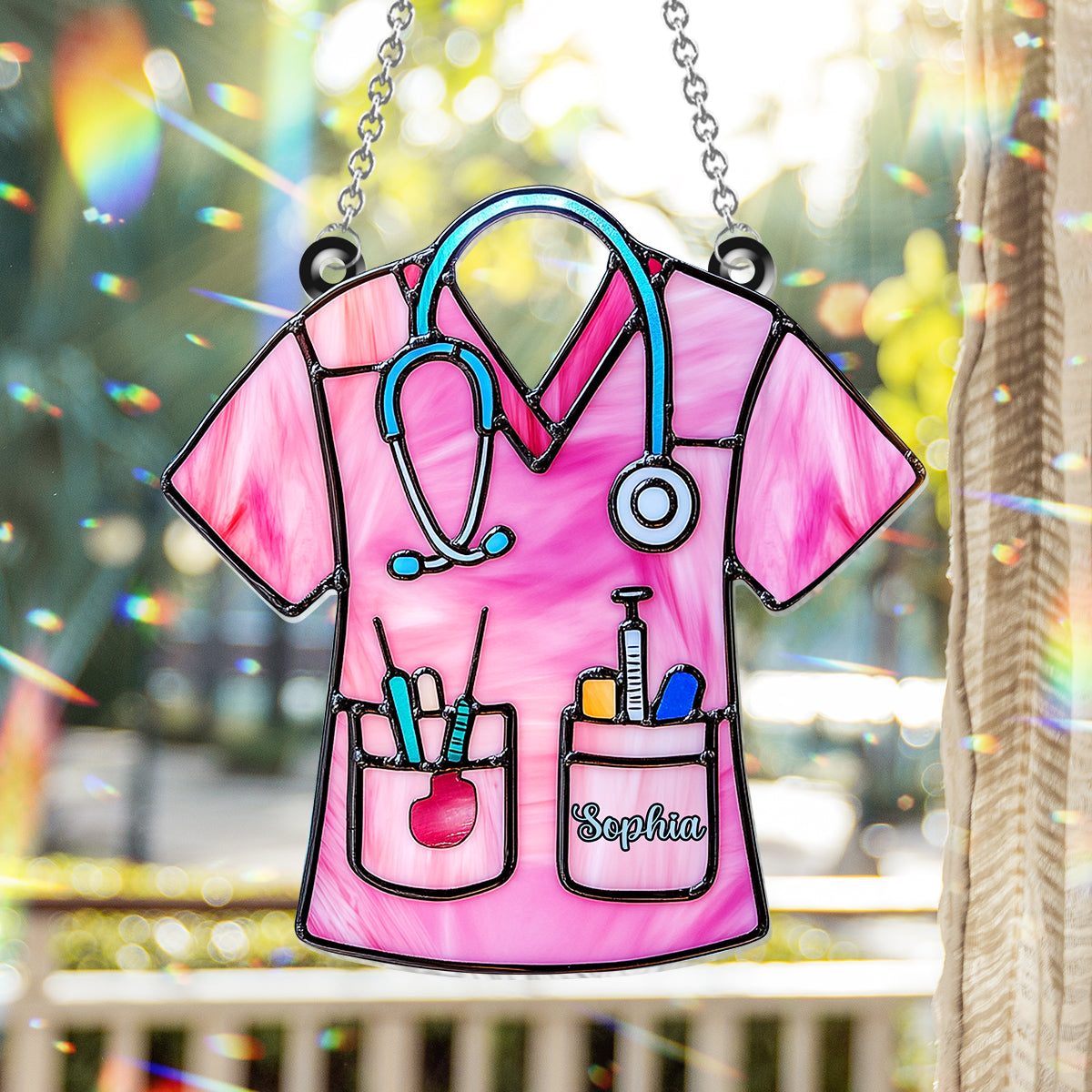 Vie d'infirmière en blouse - Ornement attrape-soleil personnalisé à suspendre à la fenêtre pour infirmière 