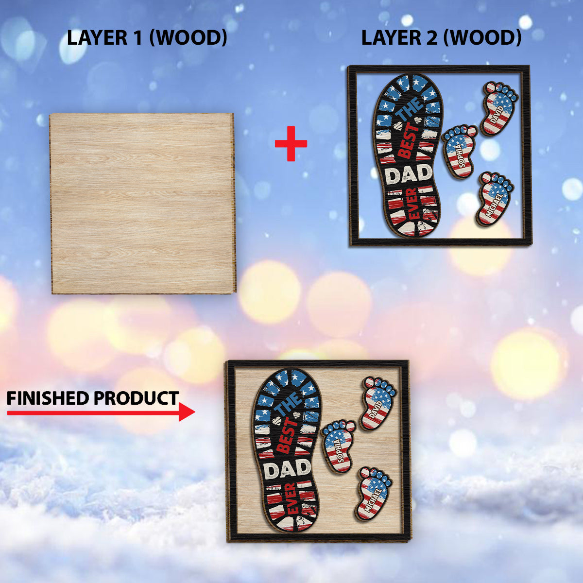 Le meilleur papa/grand-père du monde - Plaque en bois personnalisée à 2 couches