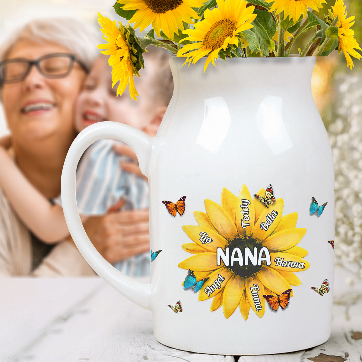 Nana Gigi Mama Tournesol - Vase à fleurs en céramique personnalisé pour grand-mère