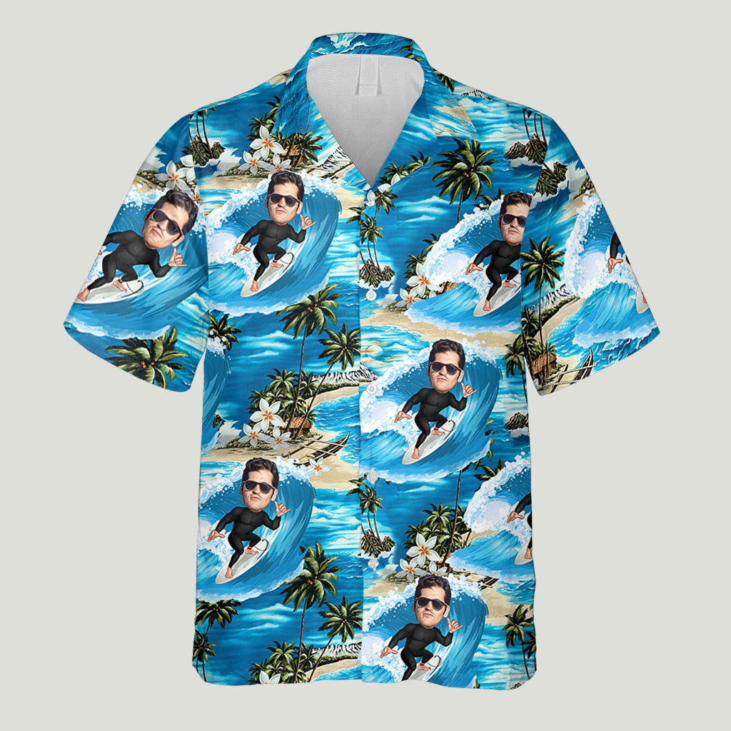 Chemise hawaïenne de surf personnalisée avec caricature humoristique à partir de n'importe quelle photo