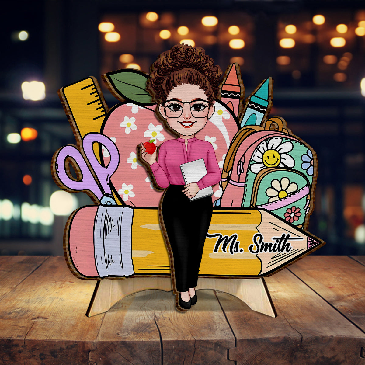 Bienvenue en classe ! Panneau/plaque en bois personnalisé(e) pour enseignant(e), double couche.