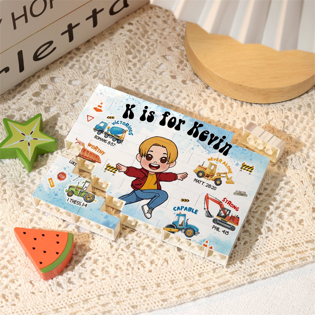 I Am Brave, I Am Loved - Personalized Kid One-sided Horizontal Rectangle Building Brick Blocks