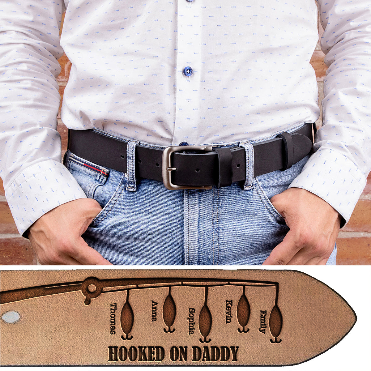 Hooked On Dad - Personalized Father Leather Belt