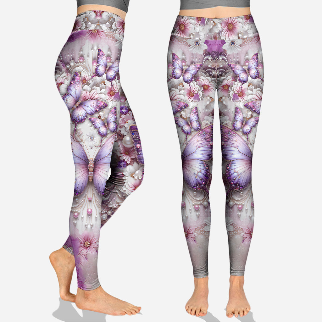 Papillons violets - Sweat à capuche et legging personnalisés papillons