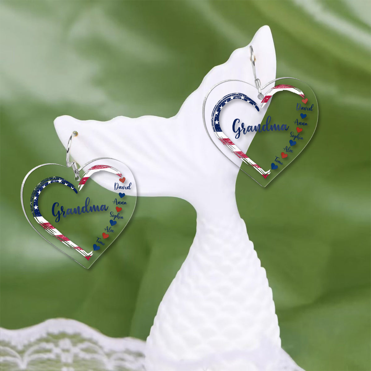 Première maman, maintenant grand-mère - Boucles d'oreilles transparentes personnalisées pour grand-mère