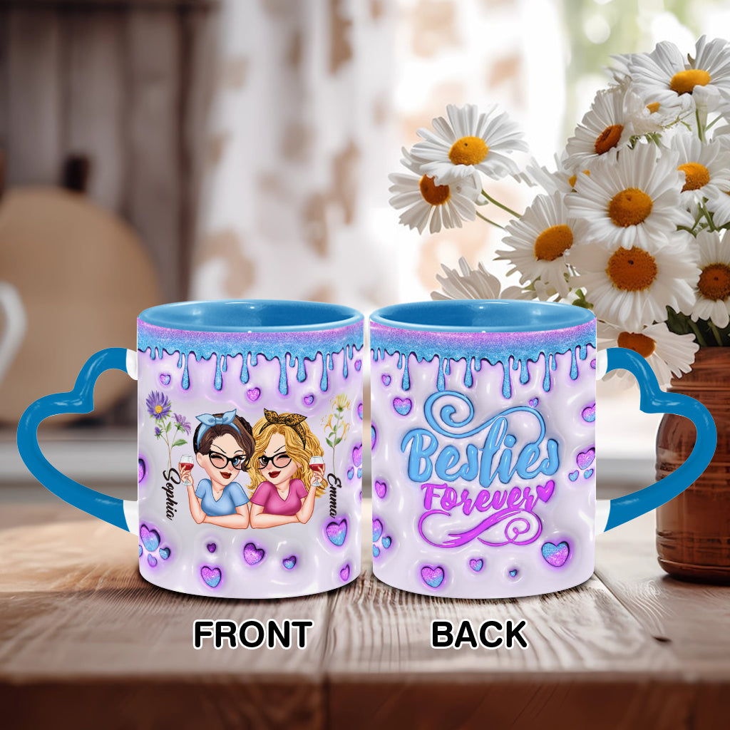 Meilleures amies pour toujours - Mug personnalisé avec anse en forme de cœur et fleur d'anniversaire - Magnifique mug pour les meilleures amies