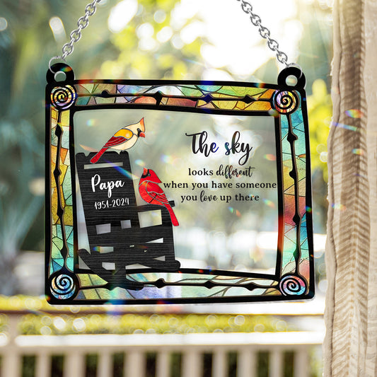 The Sky Looks Different In Loving Memory - Personalized Memorial Window Hanging Suncatcher Ornament