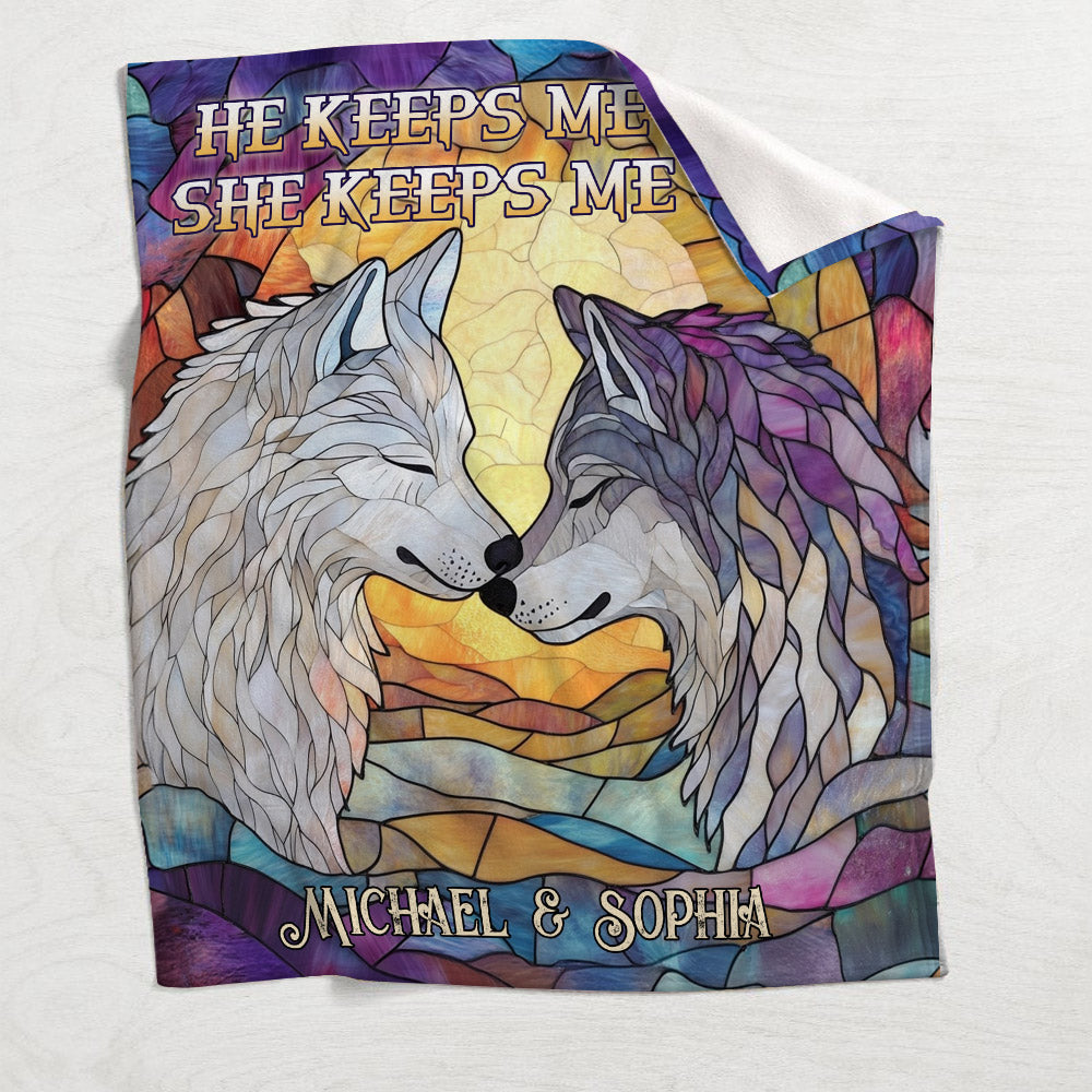 Loup Il me protège Elle me garde sauvage - Couverture personnalisée pour couple