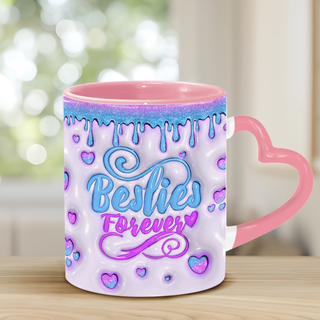 Meilleures amies pour toujours - Mug personnalisé avec anse en forme de cœur et fleur d'anniversaire - Magnifique mug pour les meilleures amies