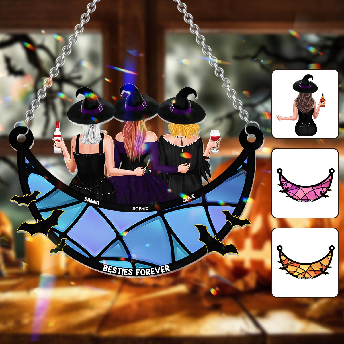 Meilleures amies pour toujours - Style sorcière - Attrape-soleil personnalisé à suspendre à la fenêtre 