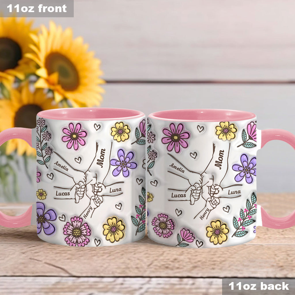 Pink Flower Holding Hands Nana Grandma Mom - Personalized Mother Accent Mug