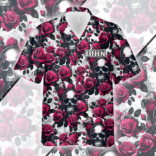 Rose Skull Summer - Chemise hawaïenne personnalisée à motif crâne