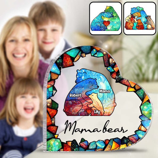 Vitrail coloré « Maman Ours » - Plaque acrylique personnalisée « Mère » en forme de pièce