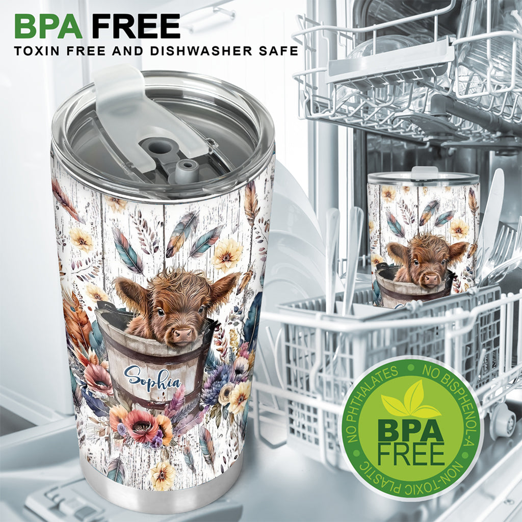 Baby Highland Cow In a Bucket - Personalized Tumbler