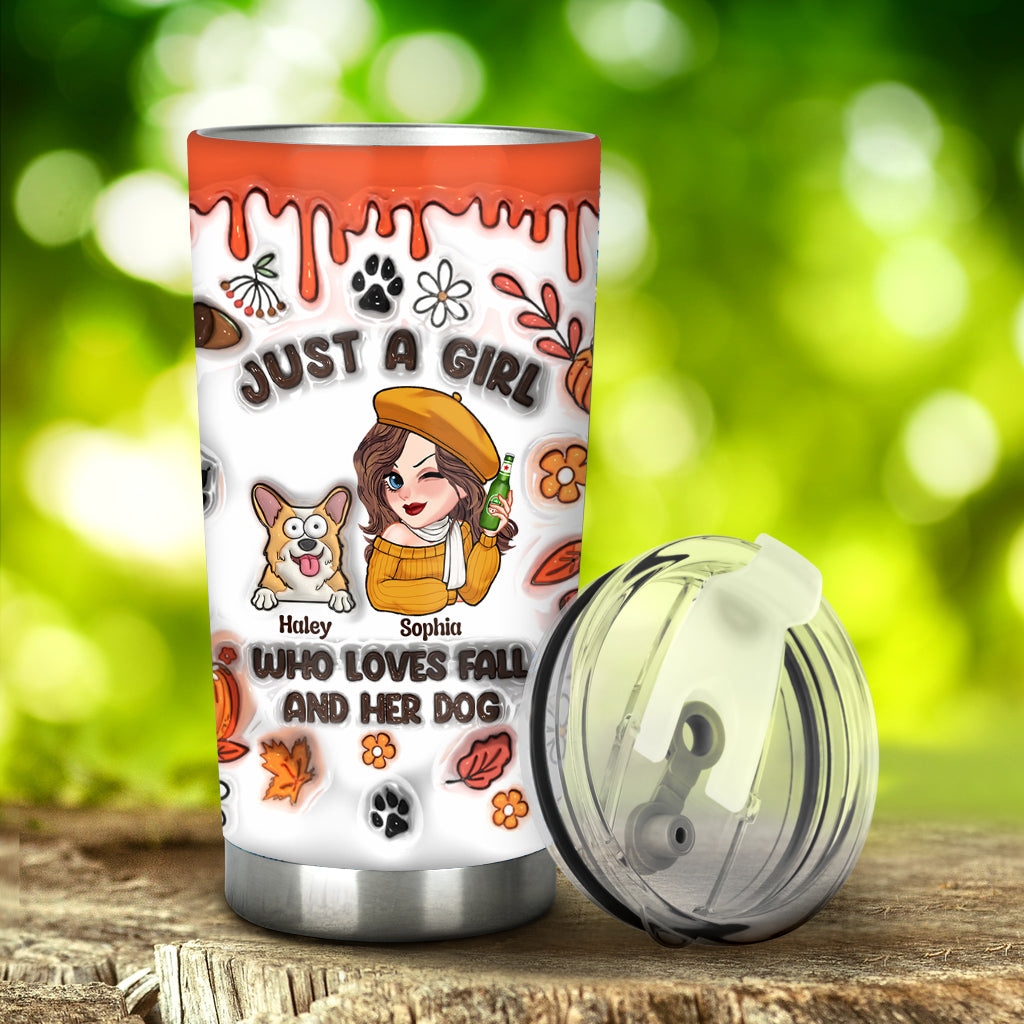 Just A Girl Who Loves Fall And Her Dog - Personalized Dog Tumbler