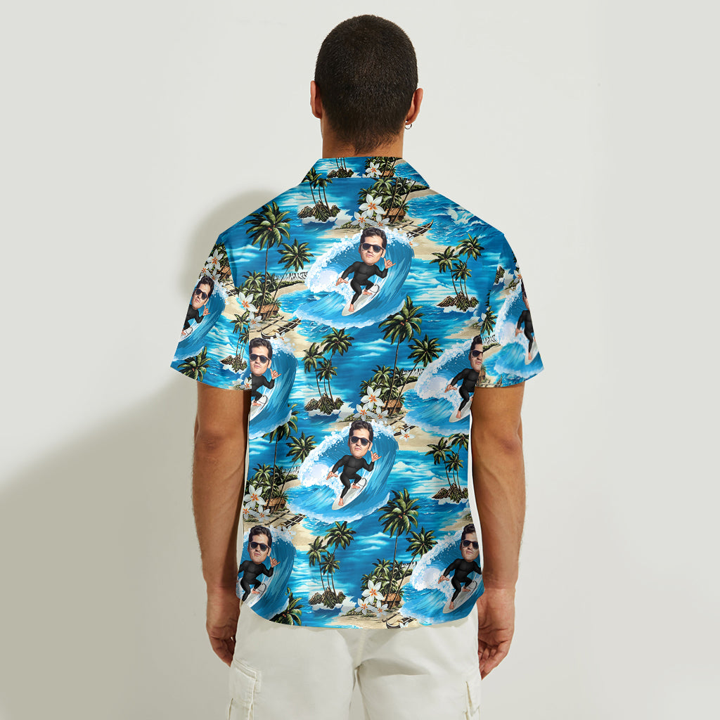 Chemise hawaïenne de surf personnalisée avec caricature humoristique à partir de n'importe quelle photo