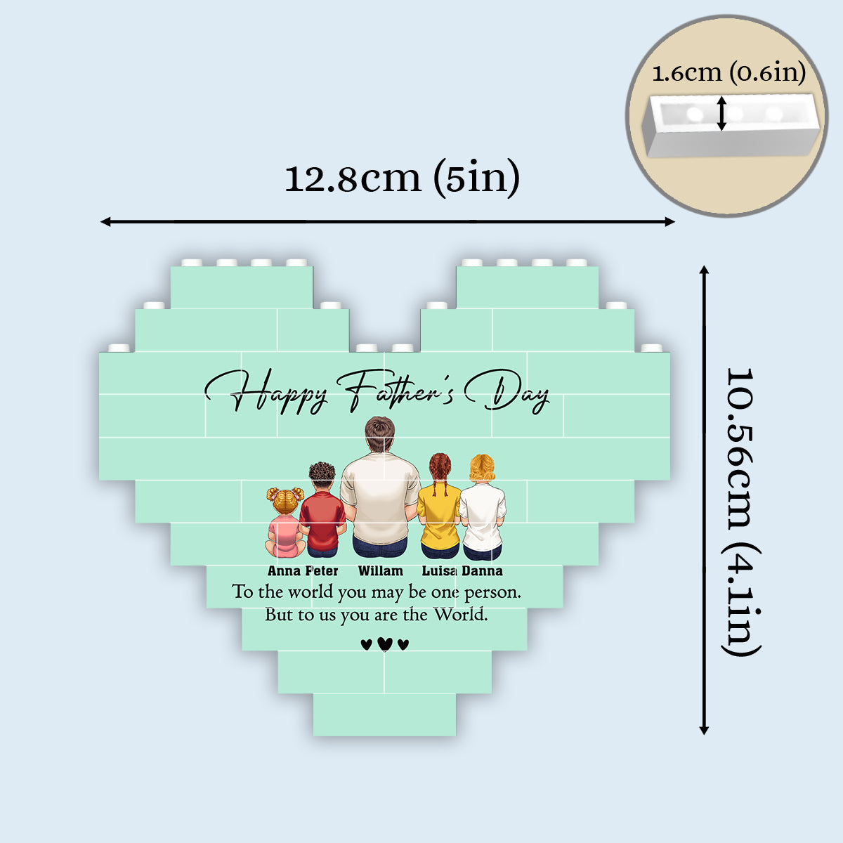 Bonne fête des pères ! Meilleur papa du monde ! Vue de dos - Homme Enfants - Blocs de construction personnalisés en forme de cœur pour papa, imprimés des deux côtés