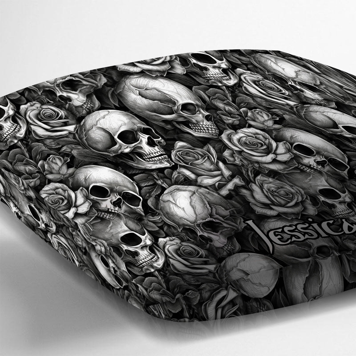 Coussin décoratif personnalisé Tête de mort Roses Noir et Blanc
