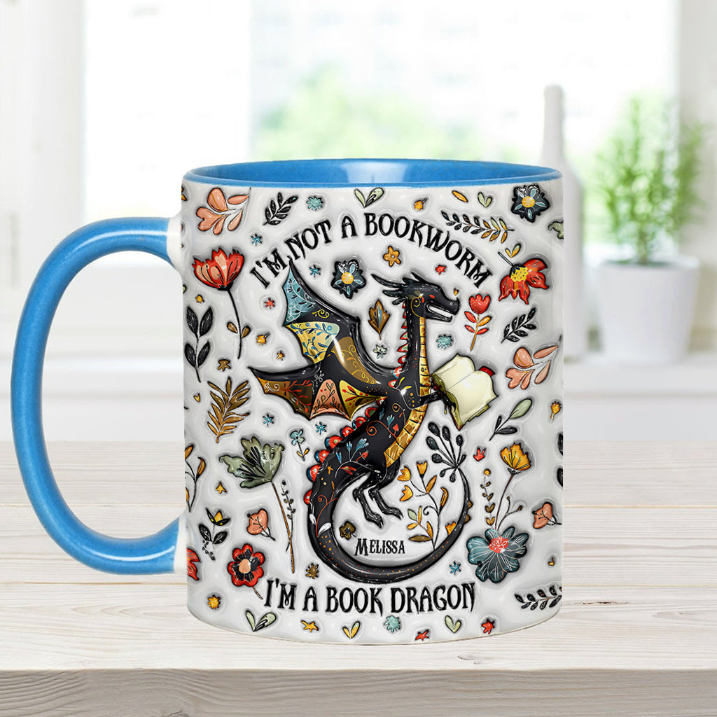 I'm Not A Book Worm I'm A Book Dragon - Personalized Book Accent Mug