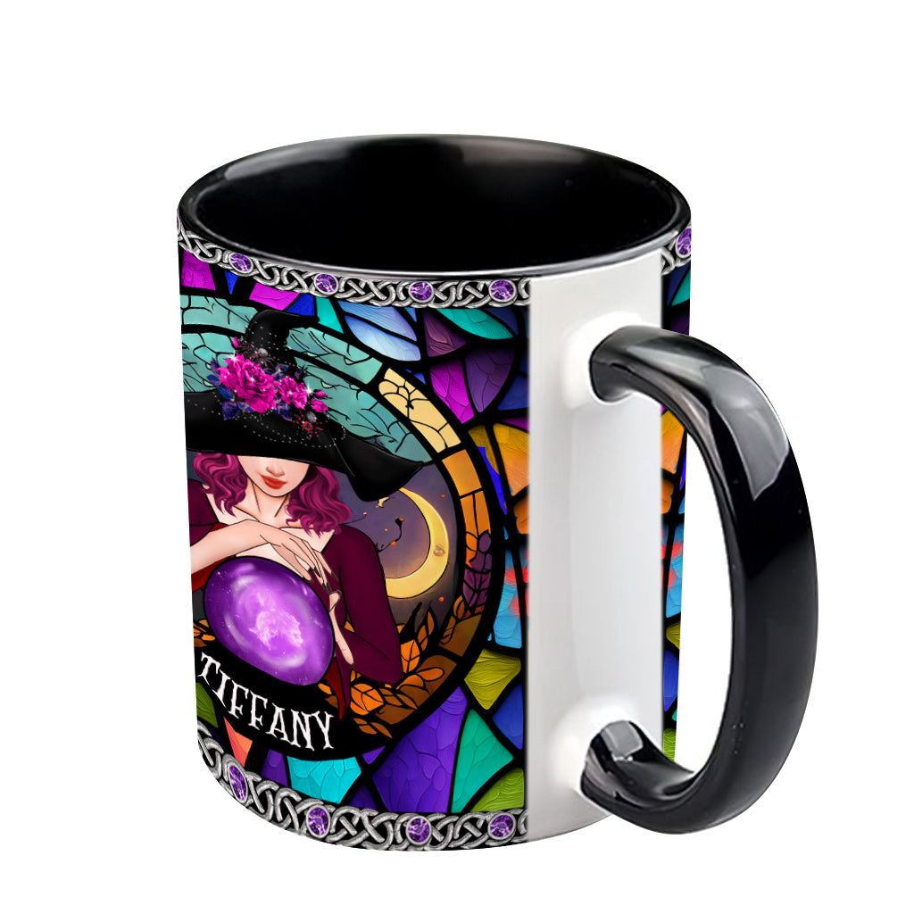 Mug personnalisé à motif sorcière, en vitrail violet mystique