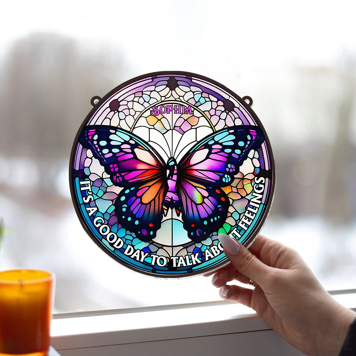 C'est le jour idéal pour parler de ses sentiments - Décoration attrape-soleil personnalisée à suspendre à la fenêtre 