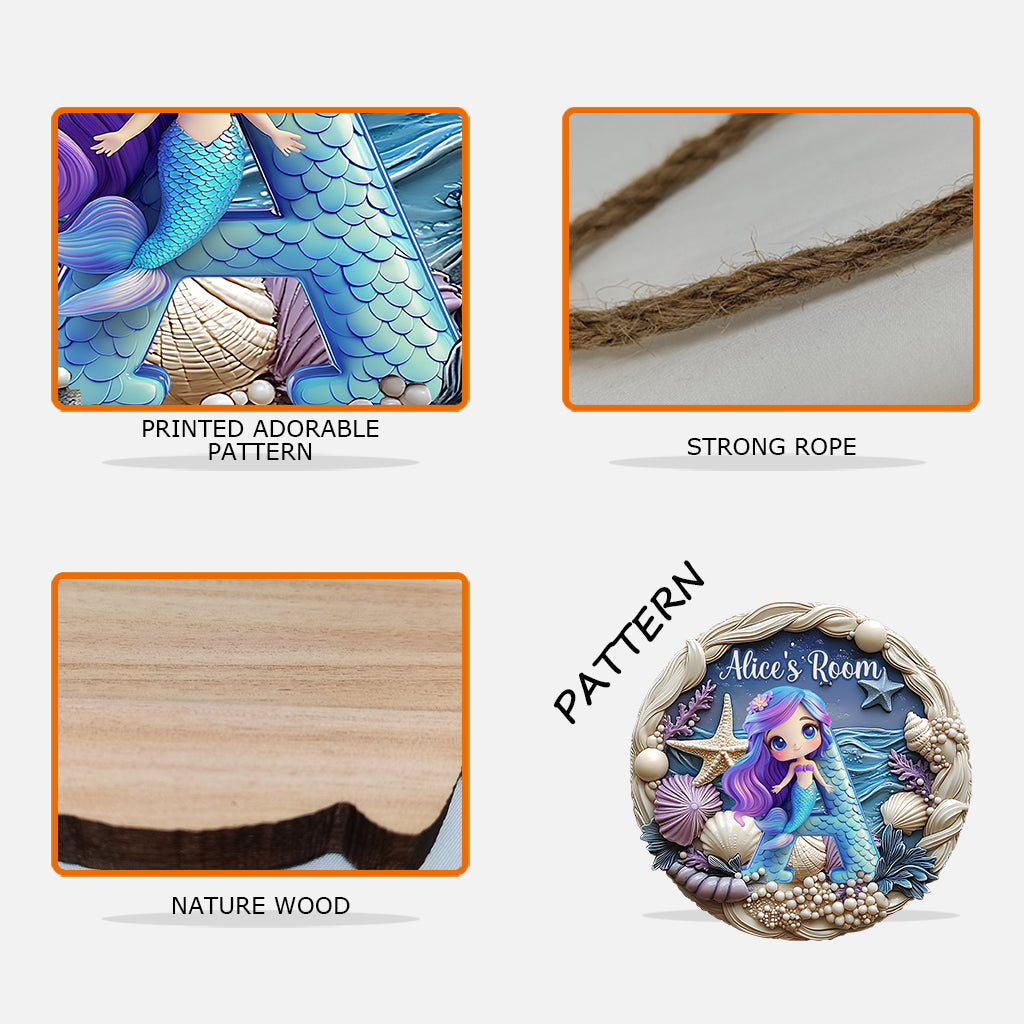 Belle sirène - Panneau en bois personnalisé pour enfant