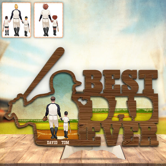 Meilleur papa du monde, papa de joueur de baseball - Plaque en bois personnalisée à 2 couches