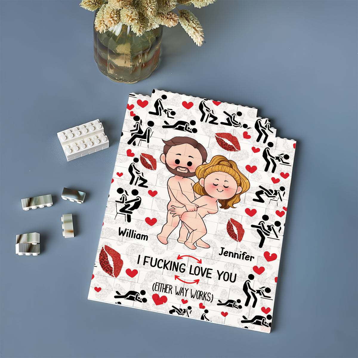 Je t'aime - Blocs de construction rectangulaires verticaux personnalisés pour couples, imprimés des deux côtés