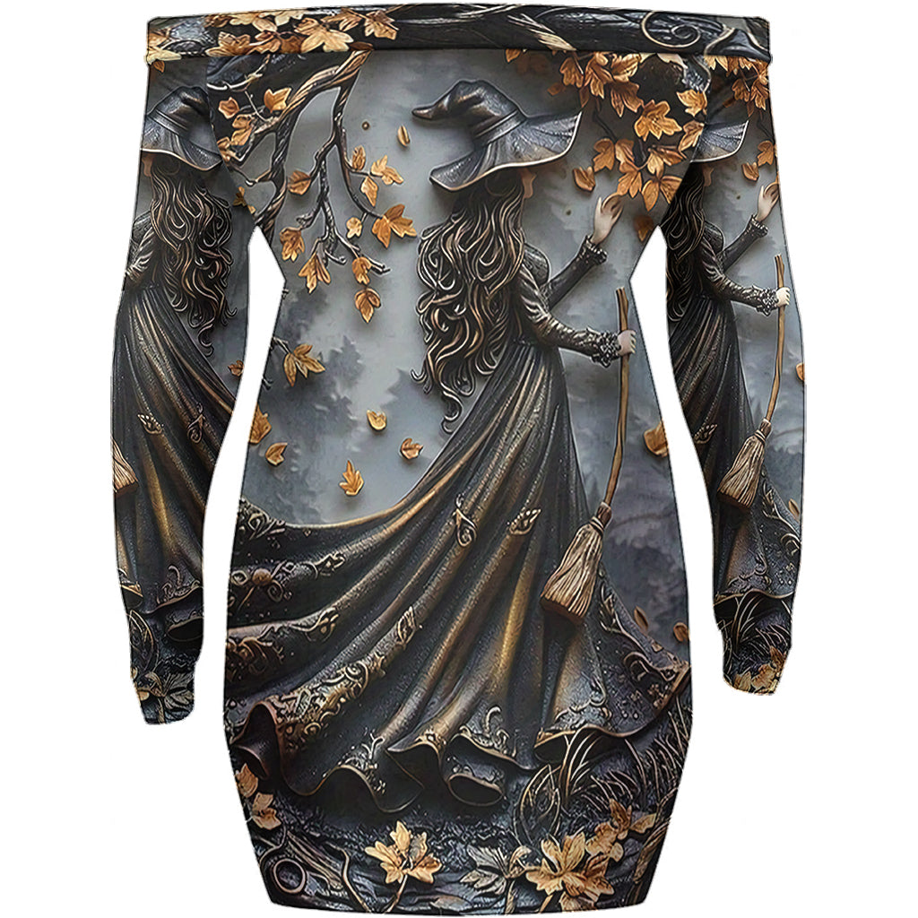 Robe de sorcière personnalisée à épaules dénudées et manches longues - Magnifique robe de sorcière