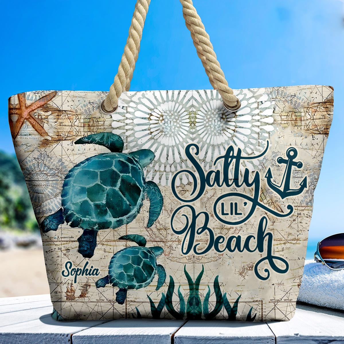 Salty Lil' Beach - Personalized Turtle Beach Bag