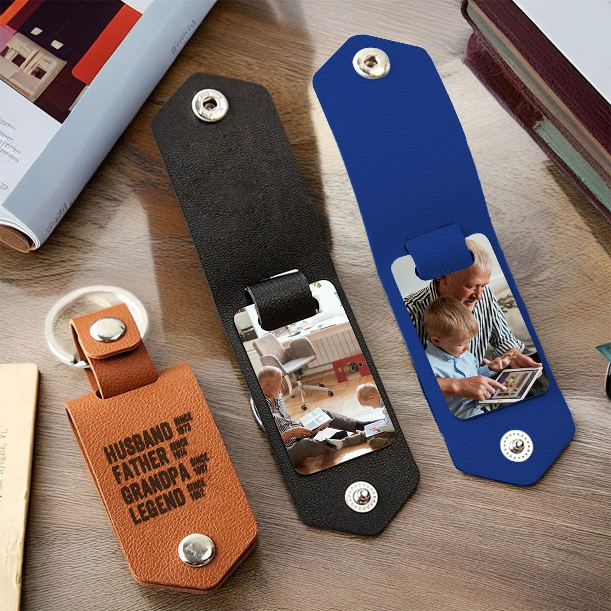 Husband Father Grandpa Legend - Personalized Grandpa Photo Album Keychain