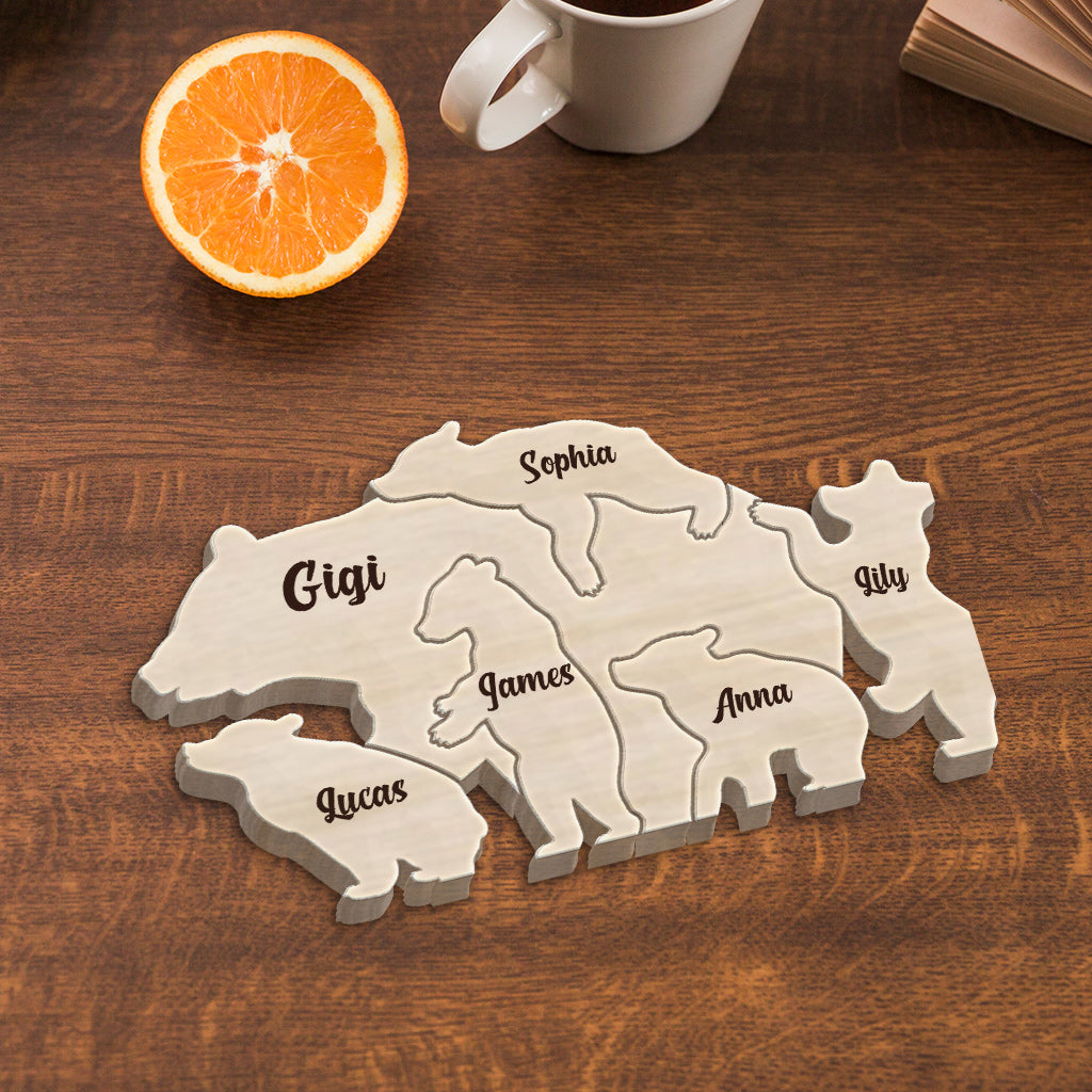 Maman Ours - Puzzle en bois personnalisé en forme de maman