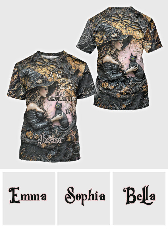 Une sorcière et son chat noir : c'est magnifique ! - T-shirt personnalisé « Sorcière »