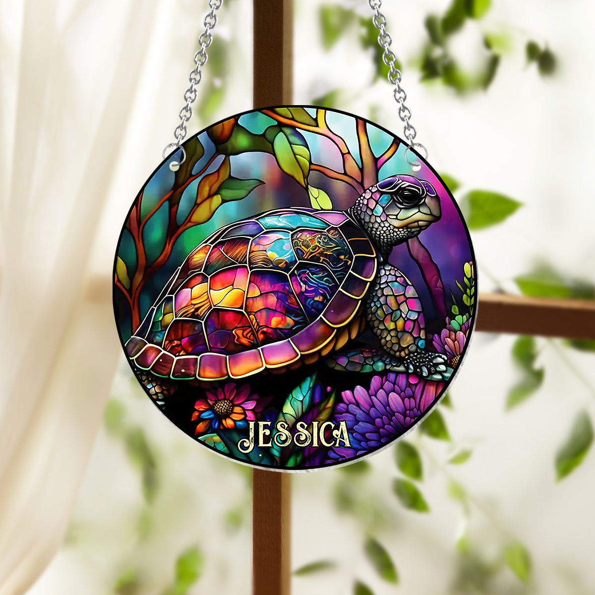 Salty Lil Beach - Ornement attrape-soleil tortue personnalisé à suspendre à la fenêtre 