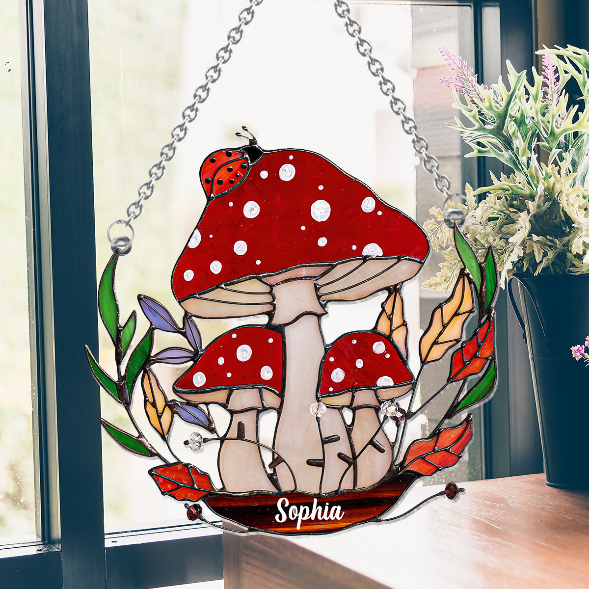 The Little Mushroom Garden - Personalized Mushroom Window Hanging Suncatcher Ornament