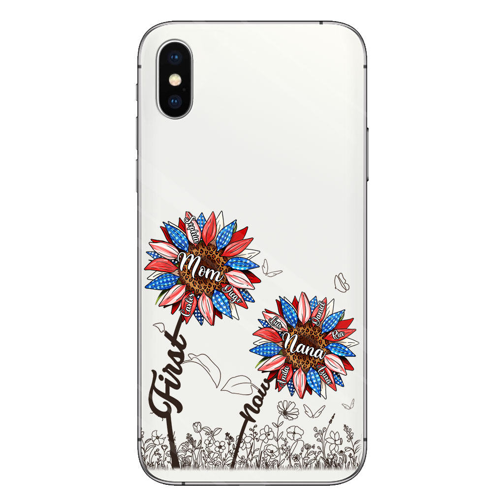 Première maman, maintenant grand-mère - Version Tournesol - Coque de téléphone transparente personnalisée pour grand-mère