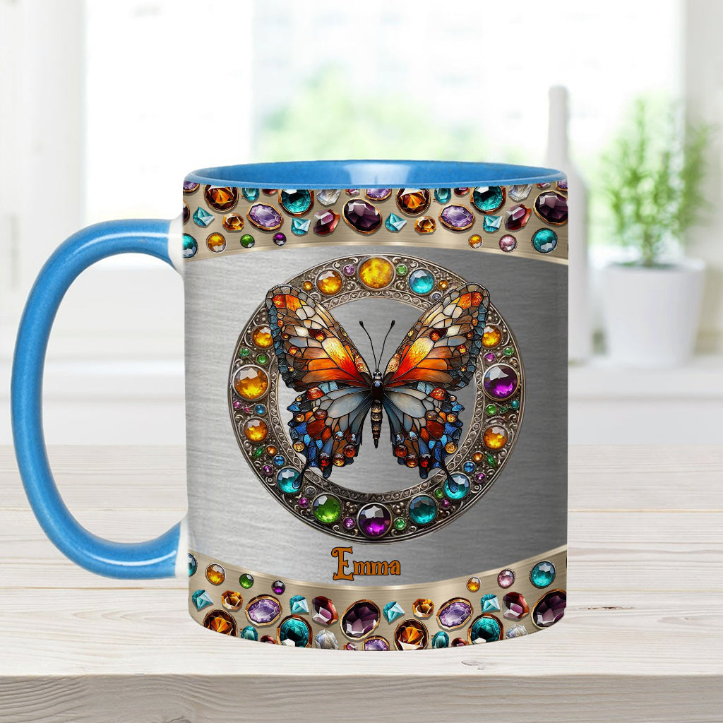 Mug personnalisé « Beauté du vitrail » avec motif papillon