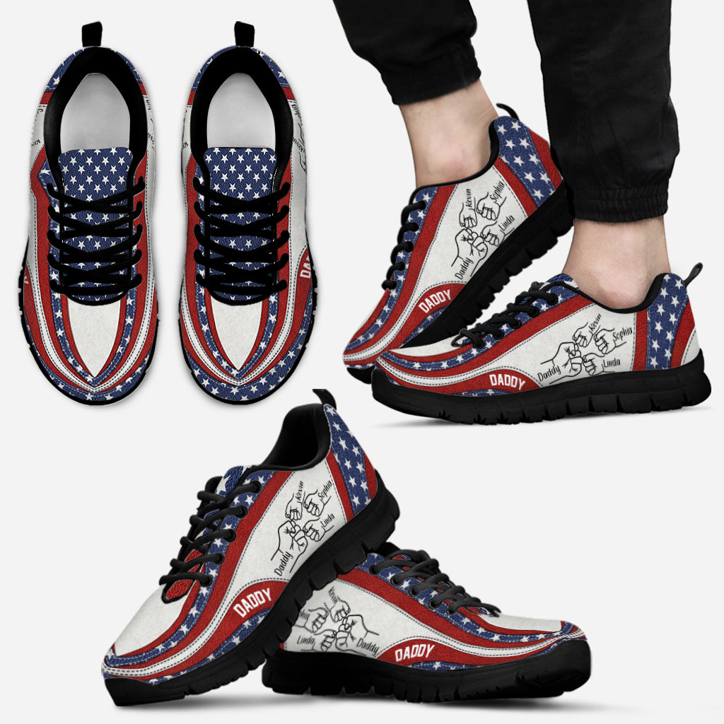 Daddy's Team Fist Bump Amrican Flag - Personalized Father Sneakers