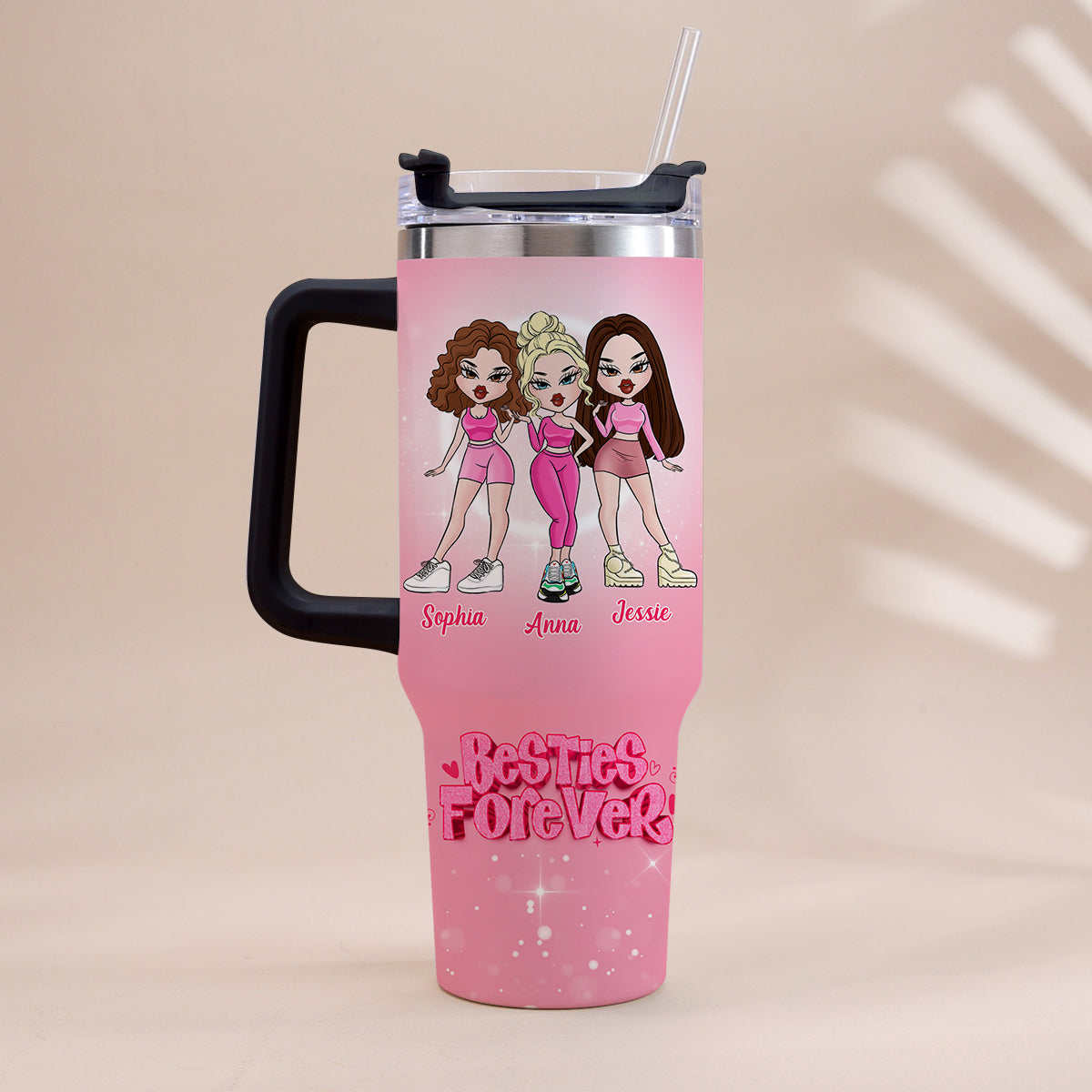 Amies pour toujours - Gobelet isotherme personnalisé avec anse « Meilleures amies »