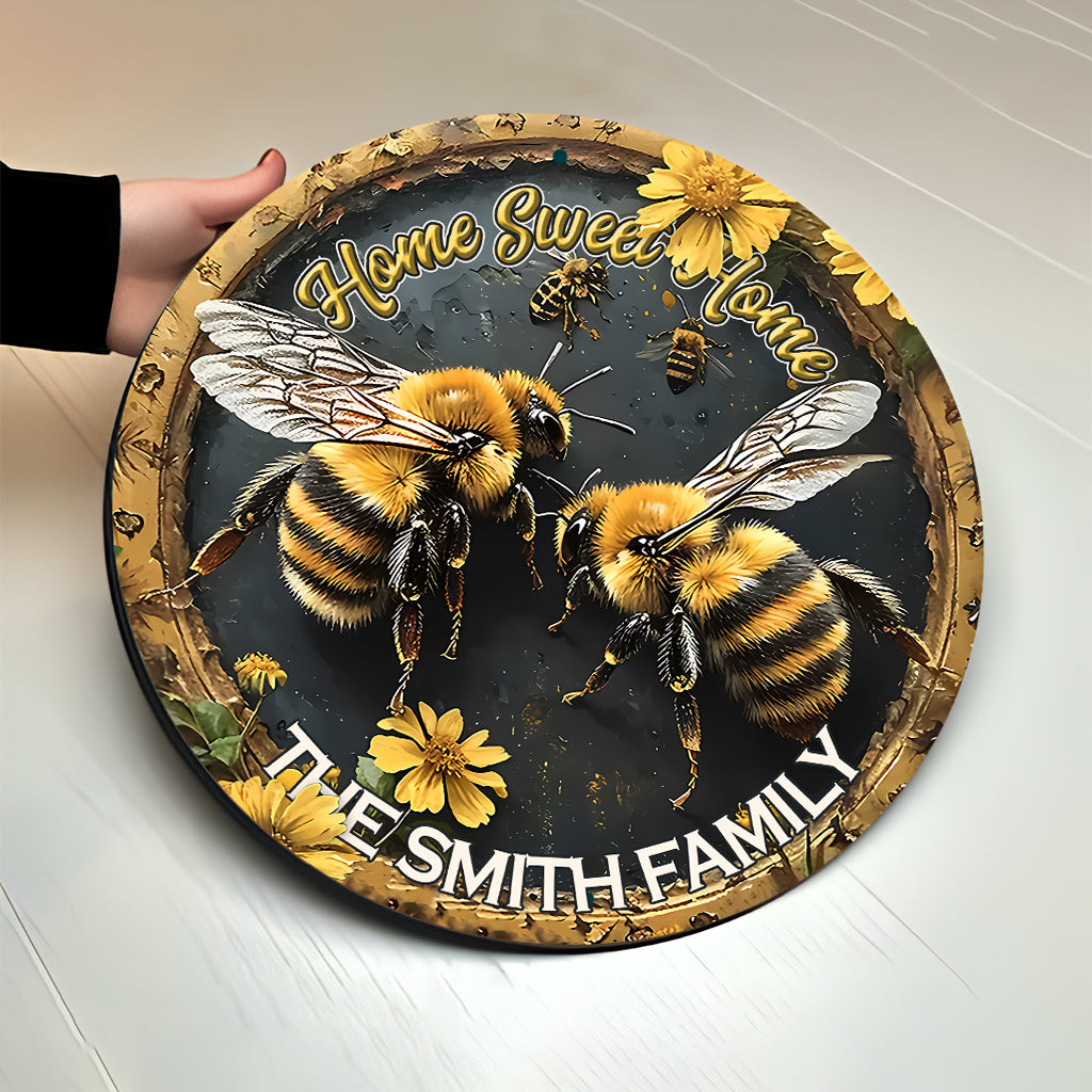 « Home Sweet Home » - Panneau rond en bois personnalisé avec abeille