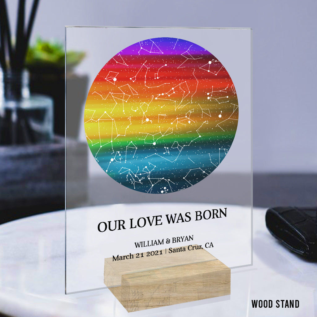 Notre amour est né - Plaque acrylique transparente personnalisée de soutien LGBT