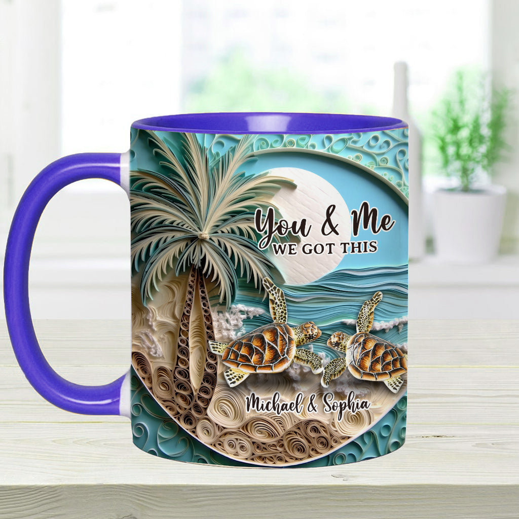 Couple de tortues sur la plage - Mug personnalisé à motif tortue