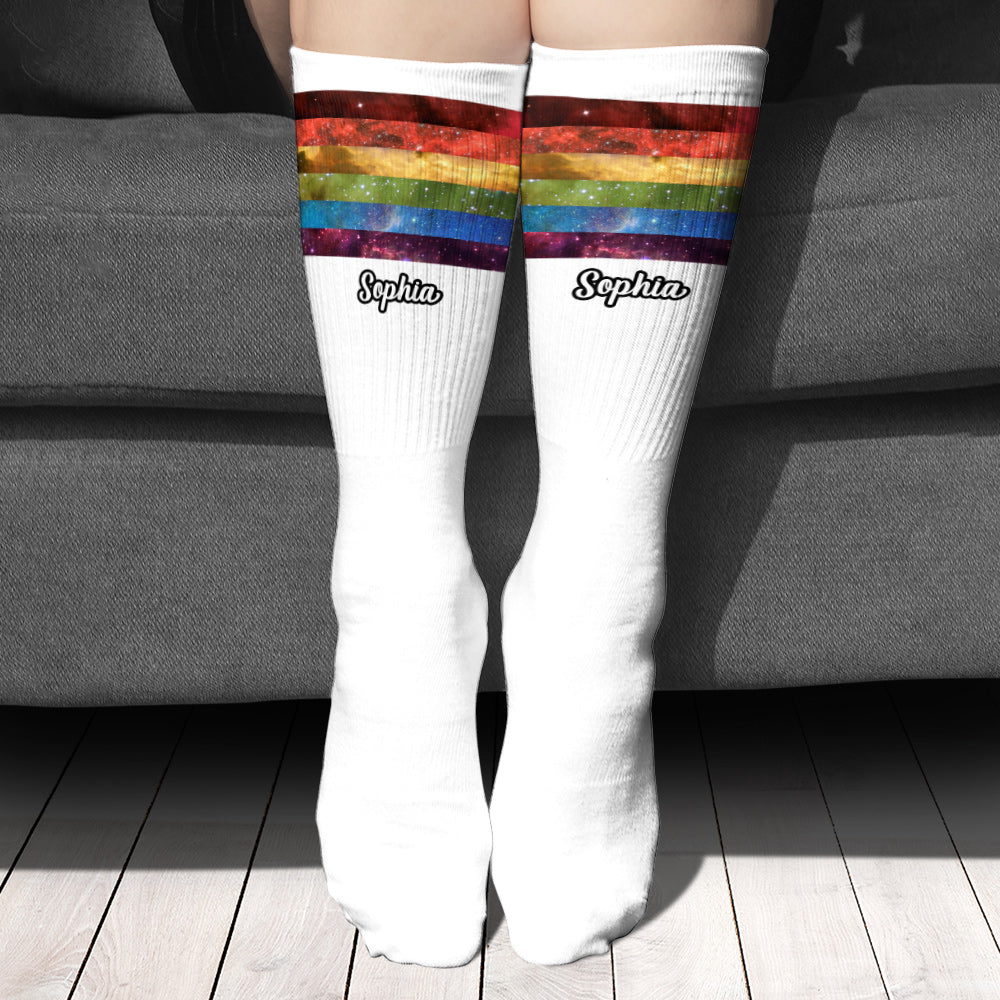 Chaussettes personnalisées de soutien LGBT « Pride Rainbow Galaxy »