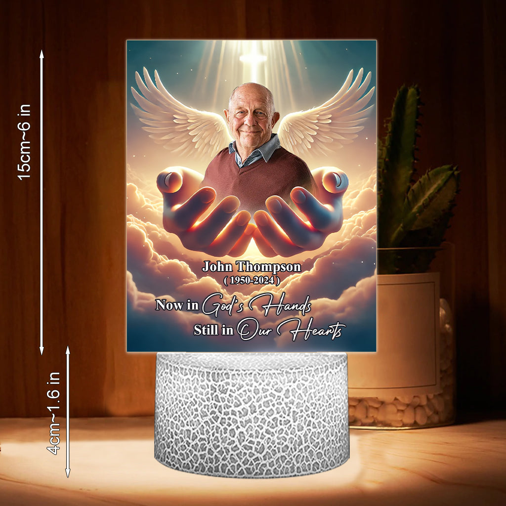 Now in God's hands Still in our hearts - Personalized Memorial Shaped Plaque Light Base