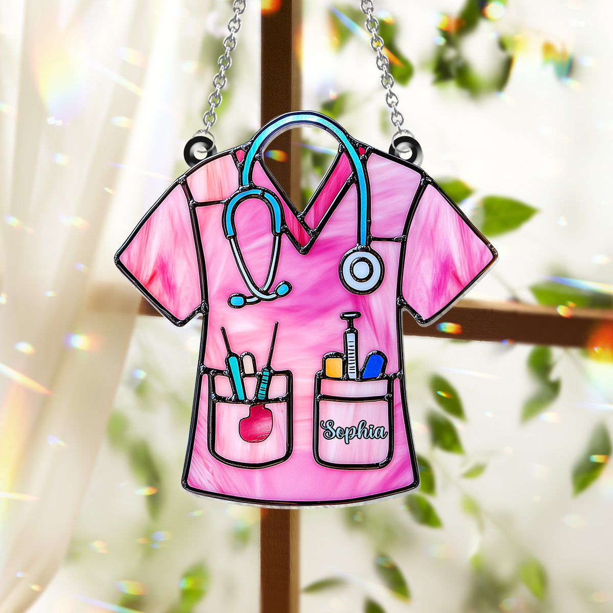 Vie d'infirmière en blouse - Ornement attrape-soleil personnalisé à suspendre à la fenêtre pour infirmière 