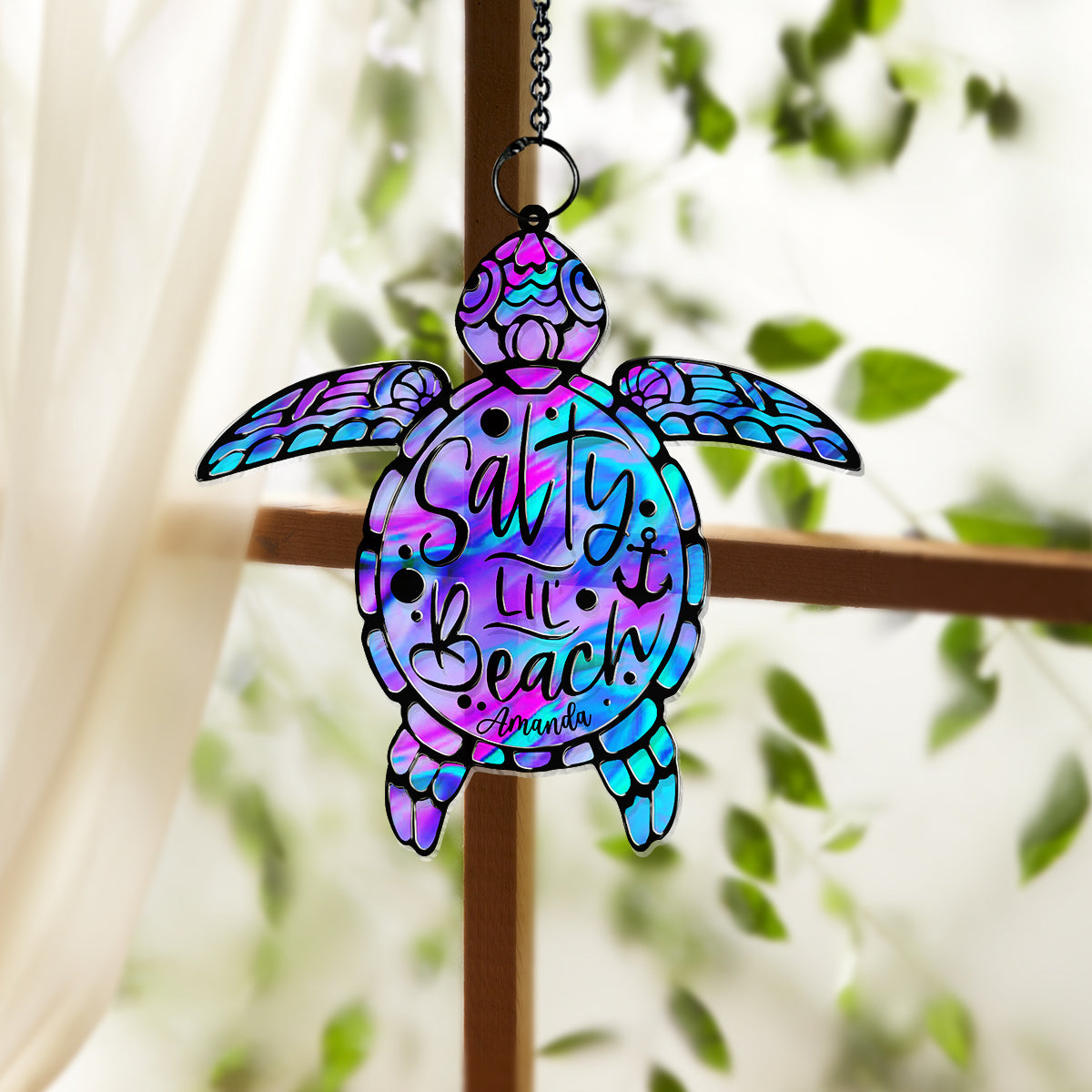 Salty Lil' Beach - Décoration attrape-soleil personnalisée en forme de tortue à suspendre à la fenêtre 