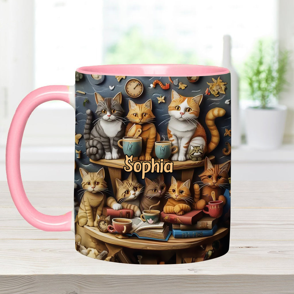 Mug personnalisé style vintage « Just Love Cats » avec motif chat